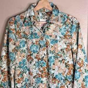 Vintage NANCY FROCK Floral Collared Button Down Long Sleeve Dress